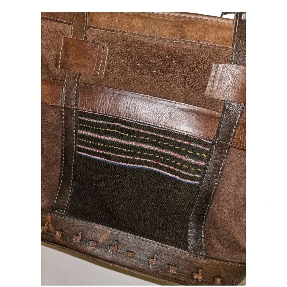 Brown Suede Leather Shoulder Bag Boho‎ Handcrafted In Bolivia Tooled Stitch